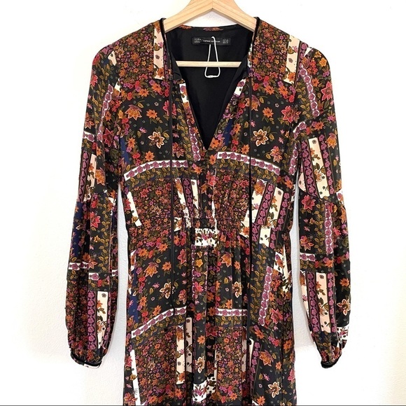 Zara Patchwork Floral Boho Peasant Midi Dress MulticolorXS - Picture 6 of 16